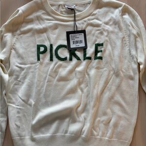 Cream Sweater with Green 'PICKLE' Text
